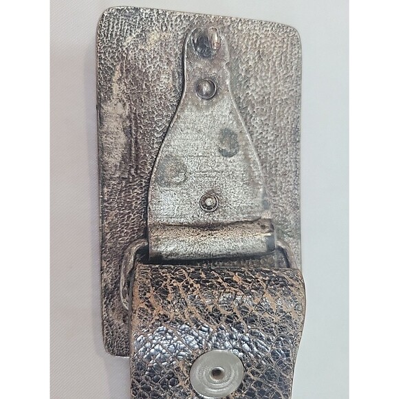 VTG Leatherock Studded Leather Belt Silver Geometric Buckle Black Distressed L36 main image 7